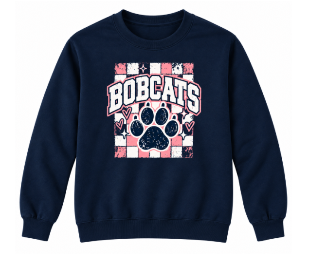 McKitrick Bobcats Checkered- Navy Crewneck