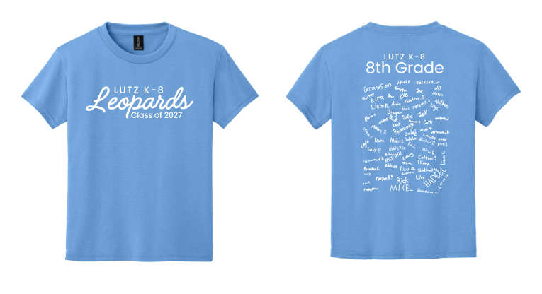Lutz K8 8th Grade Class T-Shirt- Carolina Blue Cotton