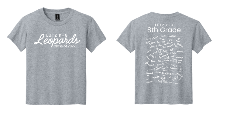 Lutz K8 8th Grade Class T-Shirt- Sport Grey Cotton