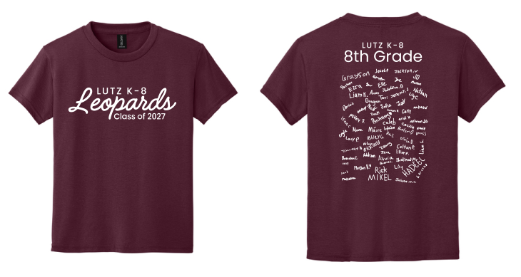Lutz K8 8th Grade Class T-Shirt- Maroon Cotton