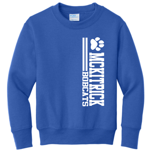 McKitrick Bobcats Sideways Crewneck- Royal