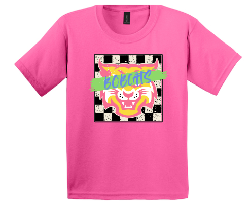 Skybrooke Checkered Bobcats- Safety Pink Shirt