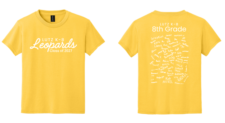 Lutz K8 8th Grade Class T-Shirt- Yellow Cotton