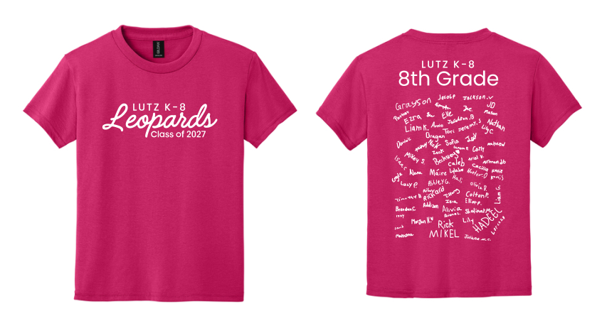 Lutz K8 8th Grade Class T-Shirt- Pink Cotton – Elite Ink